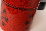 Set of Three Japanese Modern Nesting Canisters With Red and Black Floral Decoration - Image 19