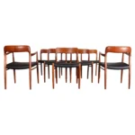 Set of Eight Danish Teak and Leather Niels O Møller Dining Chairs Models 75 & 56