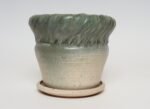 Vintage Green and Beige Speckled Ceramic Planter with Saucer by Deanna Nichols - Image 2