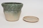Vintage Green and Beige Speckled Ceramic Planter with Saucer by Deanna Nichols - Image 3