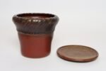 Vintage Crimson and Slate Studio Ceramic Planter with Saucer by Deanna Nichols - Image 5