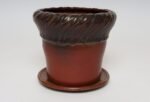Vintage Crimson and Slate Studio Ceramic Planter with Saucer by Deanna Nichols - Image 3