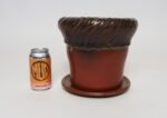 Vintage Crimson and Slate Studio Ceramic Planter with Saucer by Deanna Nichols - Image 12