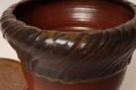 Vintage Crimson and Slate Studio Ceramic Planter with Saucer by Deanna Nichols - Image 16