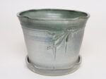 Vintage Green Matte Glaze Botanical Ceramic Planter with Plate by Deanna Nichols - Image 2