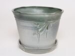 Vintage Green Matte Glaze Botanical Ceramic Planter with Plate by Deanna Nichols - Image 2
