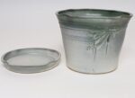 Vintage Green Matte Glaze Botanical Ceramic Planter with Plate by Deanna Nichols - Image 3