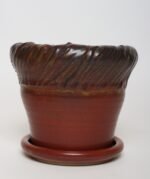Vintage Red, Ochre and Slate Studio Ceramic Planter with Plate by Deanna Nichols - Image 3
