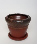Vintage Red, Ochre and Slate Studio Ceramic Planter with Plate by Deanna Nichols - Image 2