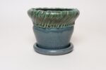 Vintage Green and Blue Incised Ceramic Planter with Saucer by Deanna Nichols - Image 6