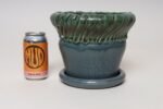 Vintage Green and Blue Incised Ceramic Planter with Saucer by Deanna Nichols - Image 9