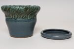 Vintage Green and Blue Incised Ceramic Planter with Saucer by Deanna Nichols - Image 2