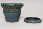Vintage Green and Blue Incised Ceramic Planter with Saucer by Deanna Nichols - Image 2
