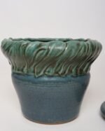 Vintage Green and Blue Incised Ceramic Planter with Saucer by Deanna Nichols - Image 12