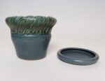 Vintage Green and Blue Incised Ceramic Planter with Saucer by Deanna Nichols - Image 3