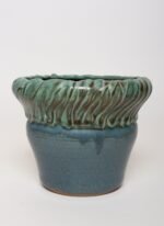 Vintage Green and Blue Incised Ceramic Planter with Saucer by Deanna Nichols - Image 11