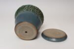 Vintage Green and Blue Incised Ceramic Planter with Saucer by Deanna Nichols - Image 7