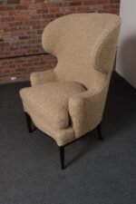 Deco Mahogany and Bouclé Wingback Chair by Edward Wormley for Dunbar Model 103B - Image 9