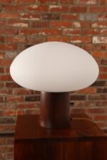 Vintage Mushroom Table Lamp with Frosted Glass Shade and Walnut Base by Laurel - Image 3