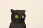 Vintage Cast Iron Perched Owl Andirons with Blue Green Glass Eyes - Image 17