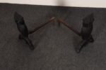 Vintage Cast Iron Perched Owl Andirons with Blue Green Glass Eyes - Image 10