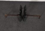 Vintage Cast Iron Perched Owl Andirons with Blue Green Glass Eyes - Image 6