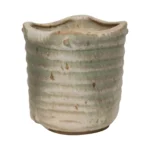 Small Vintage Green and Beige Speckled Stoneware Bud Vase by Deanna Nichols