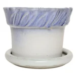 Vintage Periwinkle Incised Studio Ceramic Planter with Saucer by Deanna Nichols