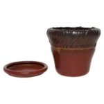 Vintage Red, Ochre and Slate Studio Ceramic Planter with Plate by Deanna Nichols