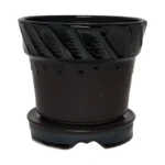 Vintage Matte Brown and Slate Glaze Ceramic Planter with Stand by Deanna Nichols