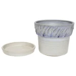 Vintage Periwinkle Incised Studio Ceramic Planter with Saucer by Deanna Nichols