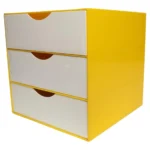Vintage Yellow Acrylic Storage Cube with Three White Drawers after Joe Colombo