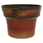 Vintage Orange and Red Ceramic Planter With Botanical Relief by Deanna Nichols