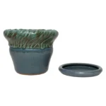 Vintage Green and Blue Incised Ceramic Planter with Saucer by Deanna Nichols