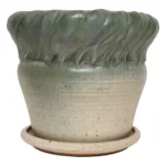 Vintage Green and Beige Speckled Ceramic Planter with Saucer by Deanna Nichols