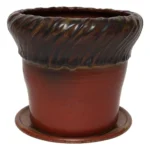 Vintage Crimson and Slate Studio Ceramic Planter with Saucer by Deanna Nichols
