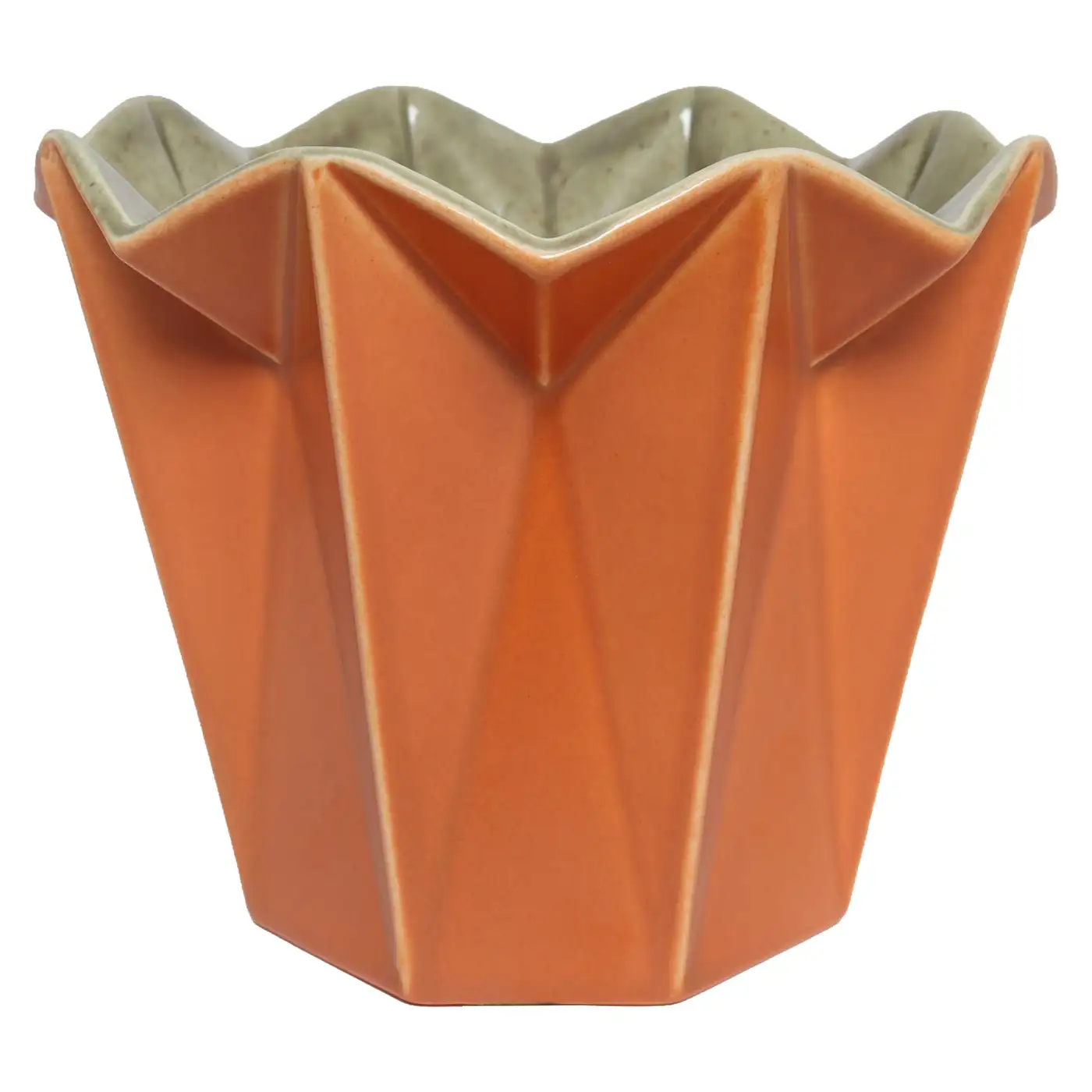 1 Vintage "Prismatique" Orange and Green Vase by Belle Kogan for Red Wing Pottery - Image 1