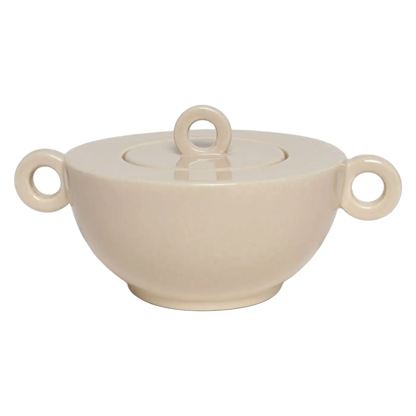 1 French Art Deco Taupe Ceramic Lidded Sugar Bowl by Jean Luce - Image 1