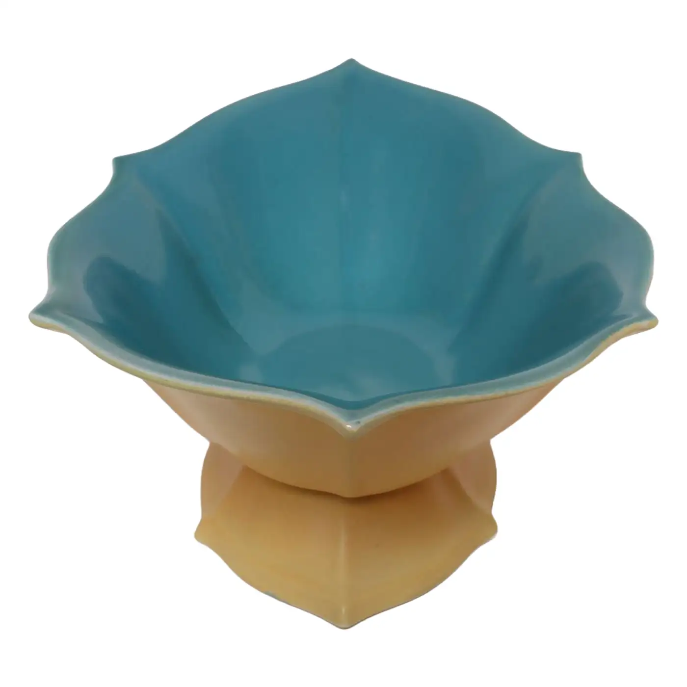 1 Art Deco Matte Yellow and Glossy Blue Ceramic Console Bowl by Cowan Pottery - Image 1