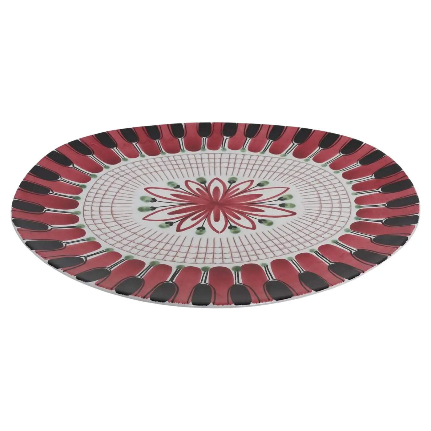 1 Scandinavian Geometric and Floral Hand-Painted Fajance Platter by Elle Norway - Image 1