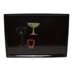 Large Rectangular Mid-Century Black Resin Coral and Shell Inlaid "Barware" / "Martini" Drinks Tray by Couroc