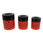 Set of Three Japanese Modern Nesting Canisters With Red and Black Floral Decoration