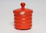 Vintage Czech Bohemian Orange Art Pottery Ribbed Lidded Canister by Erphila - Image 2
