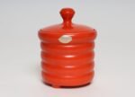 Vintage Czech Bohemian Orange Art Pottery Ribbed Lidded Canister by Erphila - Image 2