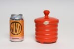 Vintage Czech Bohemian Orange Art Pottery Ribbed Lidded Canister by Erphila - Image 8