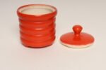 Vintage Czech Bohemian Orange Art Pottery Ribbed Lidded Canister by Erphila - Image 4