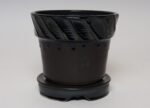 Vintage Matte Brown and Slate Glaze Ceramic Planter with Stand by Deanna Nichols - Image 4
