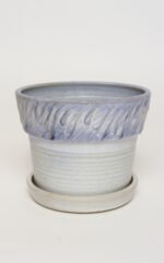 Vintage Periwinkle Incised Studio Ceramic Planter with Saucer by Deanna Nichols - Image 5