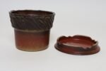 Vintage Crimson Incised Ceramic Planter with Saucer / Stand by Deanna Nichols - Image 8