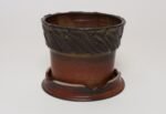 Vintage Crimson Incised Ceramic Planter with Saucer / Stand by Deanna Nichols - Image 2